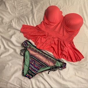 Molded Cup Strapless Pemplum Tankini Top